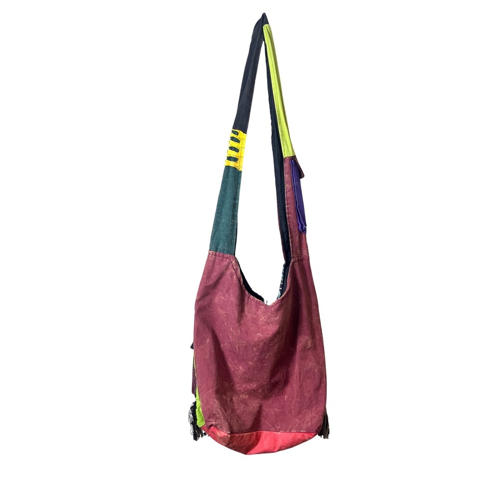 Boho Patchwork Crossbody Bag Made‎ in Nepal Cotton Dreamcatcher Fringe Hippie - Picture 3 of 16